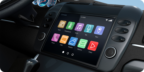 Car dashboard with touchscreen infotainment system.